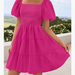 Vibrant Pink Puff Sleeve Mini Dress